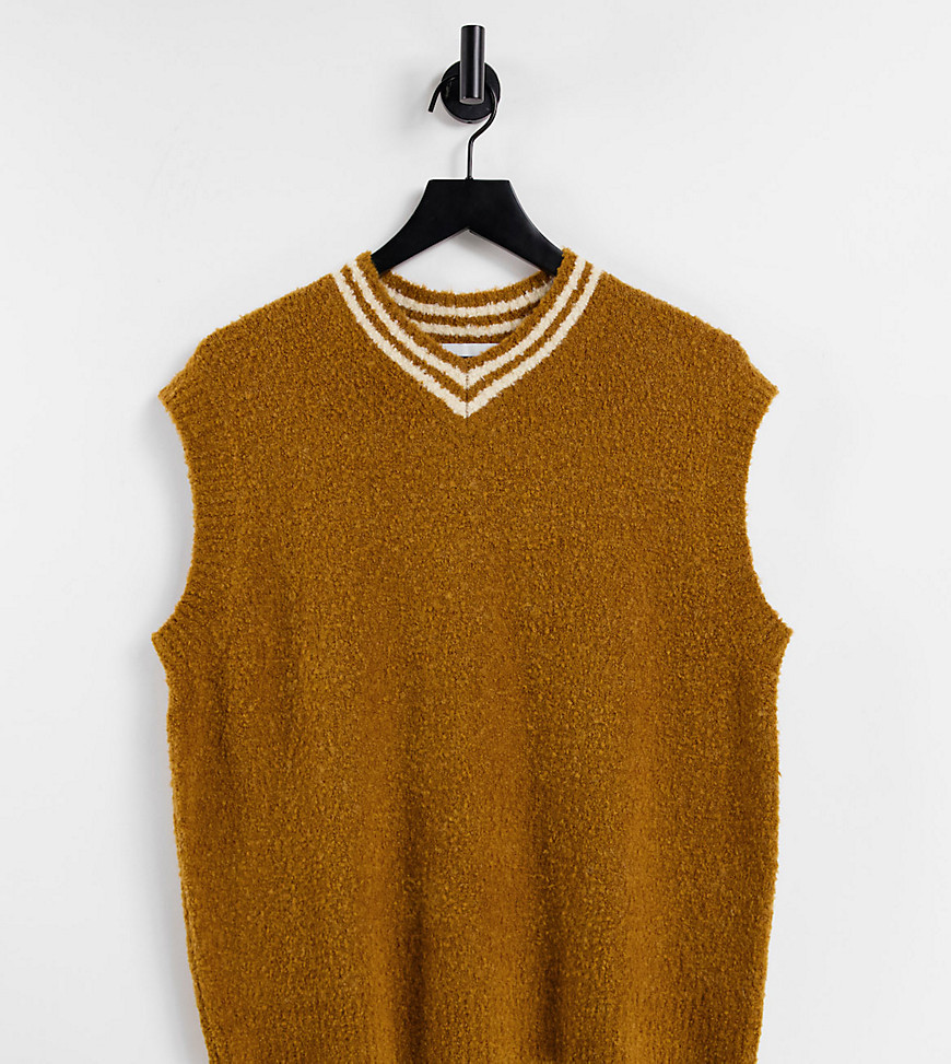 COLLUSION Unisex knit high v neck tank in biscuit brown