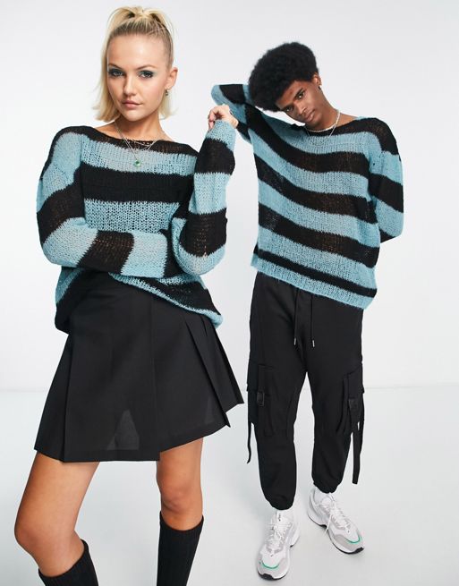 COLLUSION open knit sweater in blue