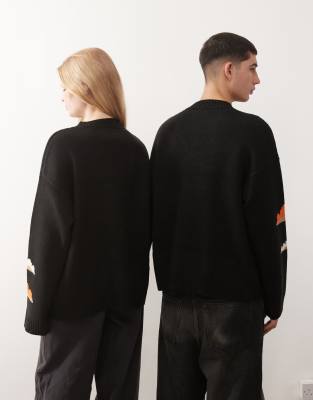 Collusion Unisex Knit Sweater With Pixelated Dog Print-multi In Black