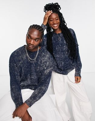 COLLUSION Unisex knitted acid wash jumper in navy - ASOS Price Checker