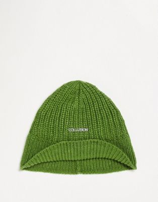 COLLUSION Unisex knitted bucket hat with logo in green