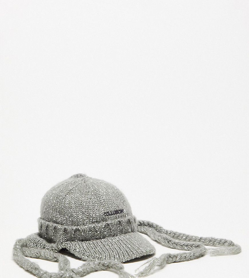 COLLUSION Unisex knitted cap with tassels in grey