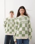 [Collusion] COLLUSION Unisex knitted checkerboard sweat in green-Multi XS MULTI