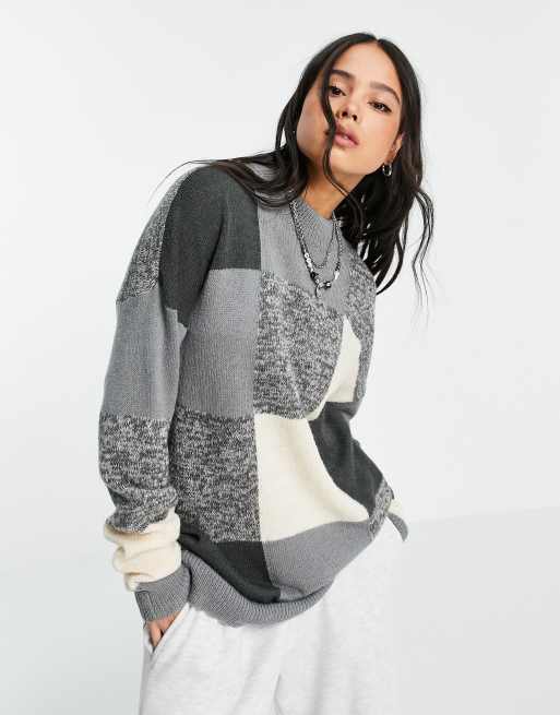 Grey color sale block sweater