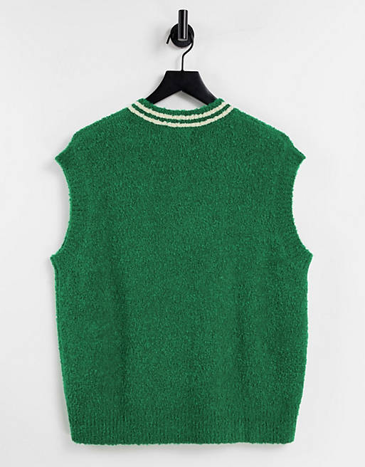  COLLUSION Unisex knitted high v neck vest in green 