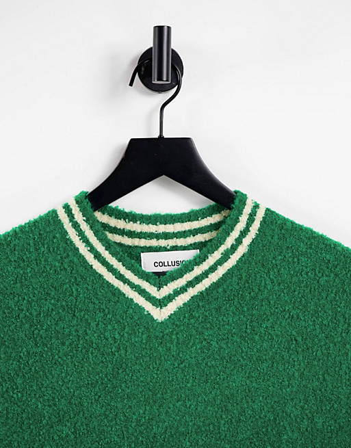 COLLUSION Unisex knitted high v vest in green | ASOS