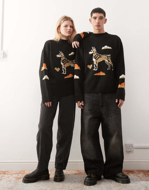 COLLUSION Unisex knitted jumper with pixelated dog print, 4 of 4