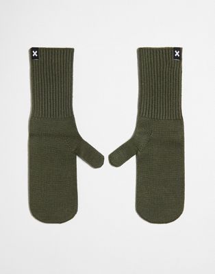 Collusion Unisex Knitted Mittens In Khaki-green