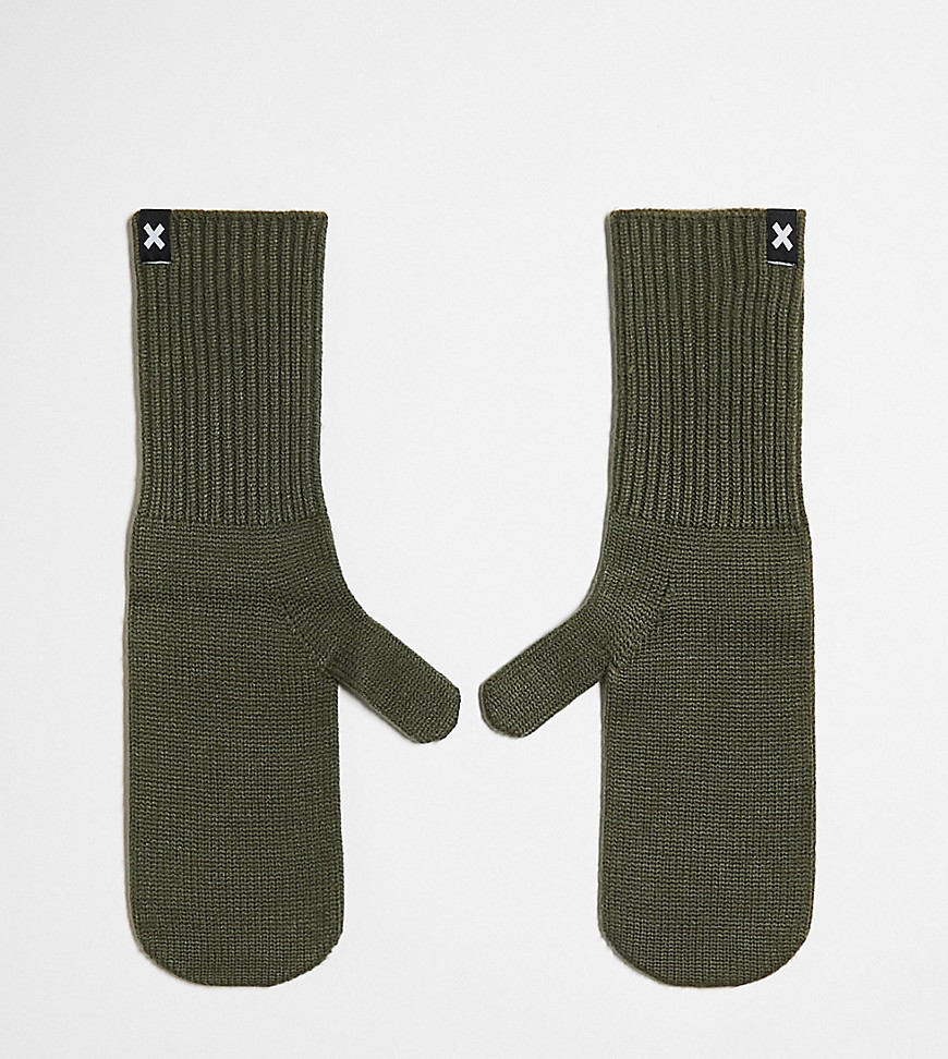 Unisex knitted mittens in khaki-Green
