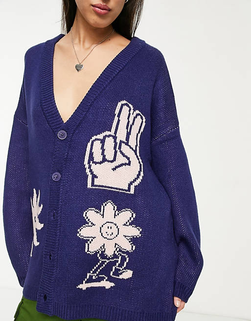 Women COLLUSION Unisex knitted printed cardigan 