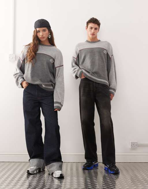 COLLUSION Unisex Knitted racer print sweat, 2 of 4
