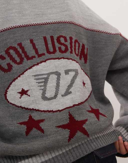 COLLUSION Unisex Knitted racer print sweat, 3 of 4