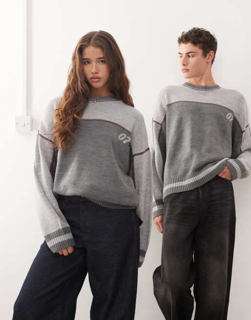 COLLUSION Unisex Knitted racer print sweat, 4 of 4