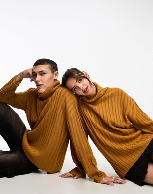 COLLUSION Unisex knitted ribbed oversized rollneck jumper in orange - ASOS Price Checker