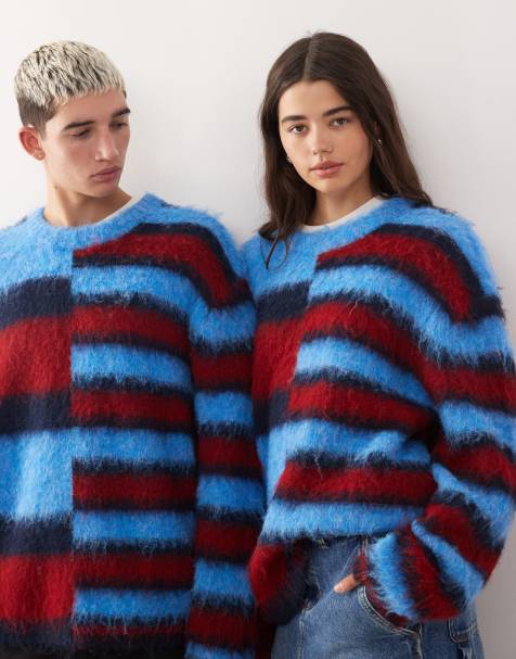 COLLUSION Unisex knitted spliced stripes jumper - view 1