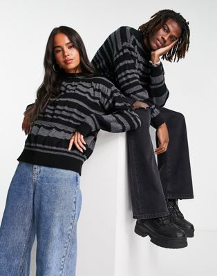 COLLUSION Unisex knitted stripe jumper with elastic detail in black and grey | ASOS