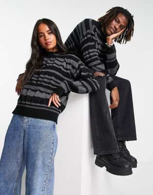 COLLUSION Unisex knitted stripe jumper with elastic detail in black and grey | ASOS