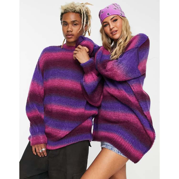 COLLUSION Unisex knitted sweater in pink and purple space dye