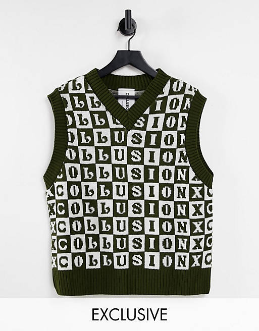 COLLUSION Unisex knitted tank in checkerboard
