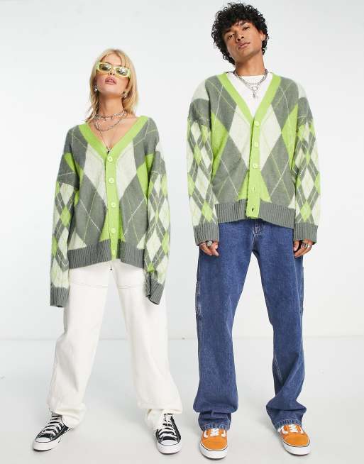 COLLUSION Unisex knitted textured boxy cardigan in multi jacquard