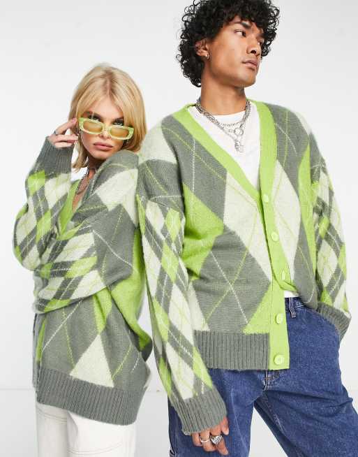 COLLUSION Unisex knitted textured boxy cardigan in multi jacquard, 2 of 4