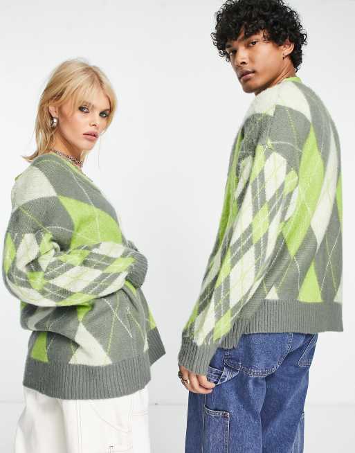 COLLUSION Unisex knitted textured boxy cardigan in multi jacquard, 3 of 4