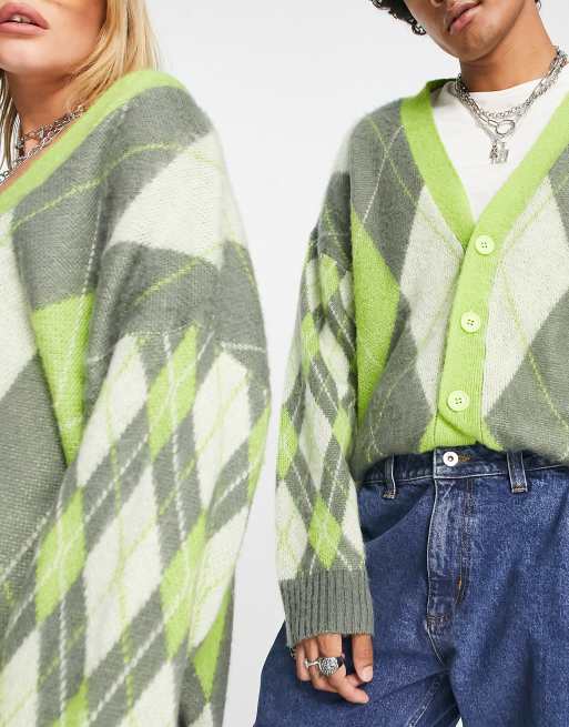 COLLUSION Unisex knitted textured boxy cardigan in multi jacquard, 4 of 4