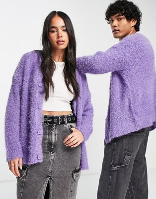 COLLUSION Unisex knitted textured boxy cardigan in purple
