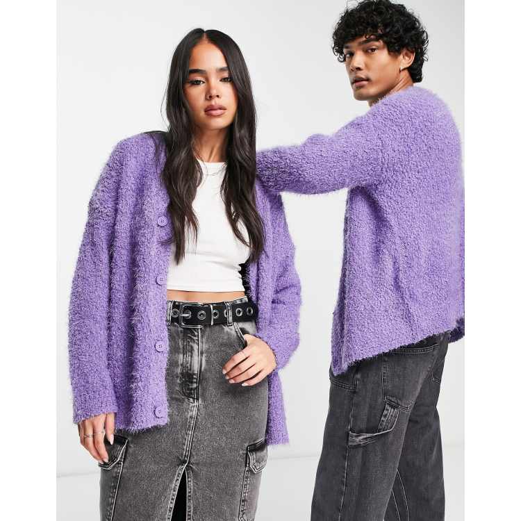 COLLUSION Unisex knitted textured boxy cardigan in purple | ASOS