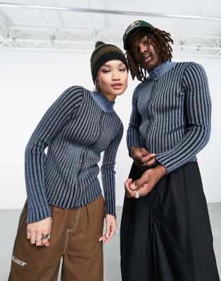 COLLUSION Unisex knitted zip through jumper in tonal blue - ASOS Price Checker