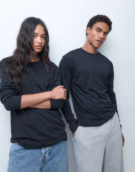COLLUSION Unisex Langarm-Oversize-T-Shirt in Schwarz, 5 von 5