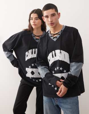 COLLUSION Unisex - Langärmliges Hockey-T-Shirt-Schwarz