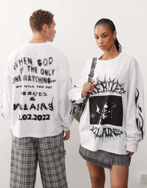 COLLUSION Unisex – Langärmliges Oversize-T-Shirt in Weiß mit lizenzierter „Metro Boomin“-Grafik - view 1
