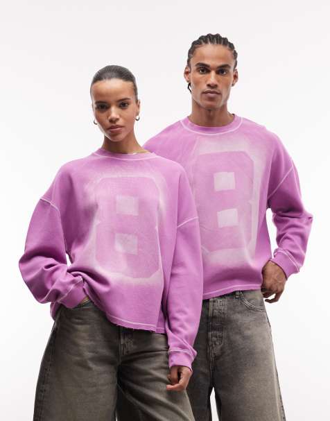 COLLUSION Unisex – Langärmliges Skater-Shirt in verwaschenem Lila mit Nummern-Grafikprint in Used-Optik - view 1
