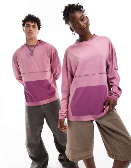 COLLUSION Unisex - Langærmet skater-t-shirt i pink vask med detalje 