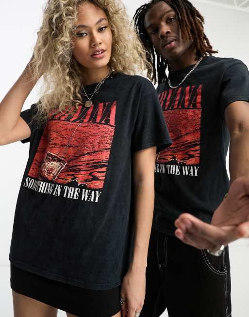 COLLUSION Unisex Licence Nirvana short sleeve t-shirt in washed gray
