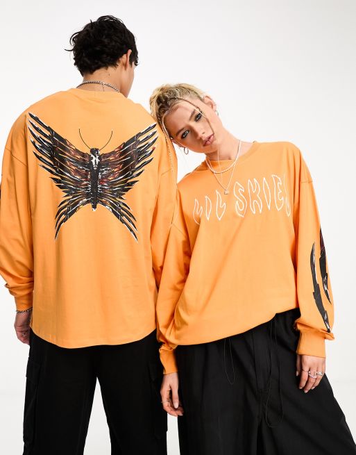 COLLUSION Unisex licence t-shirt with Lil Skies print in orange