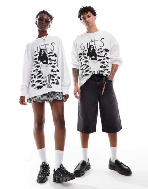 COLLUSION Unisex license festival oversize Olivia Rodrigo long sleeve  t-shirt in white
