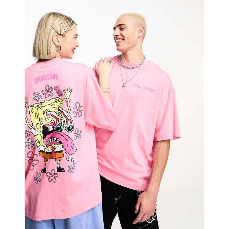 COLLUSION Unisex license t-shirt with SpongeBob print in pink