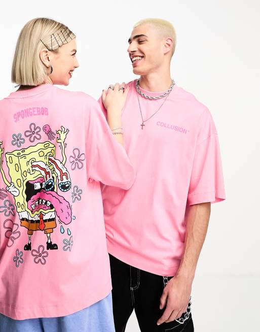 COLLUSION Unisex license t-shirt with SpongeBob print in pink