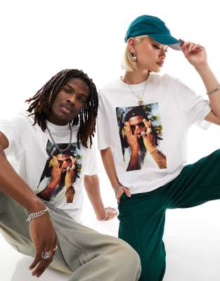 Collusion COLLUSION Unisex license white t-shirt with Burna Boy print