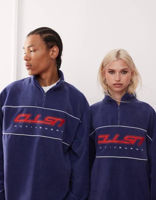 COLLUSION Unisex - Lilla tech-fleecetrøje med kort lynlås , 3 af 4