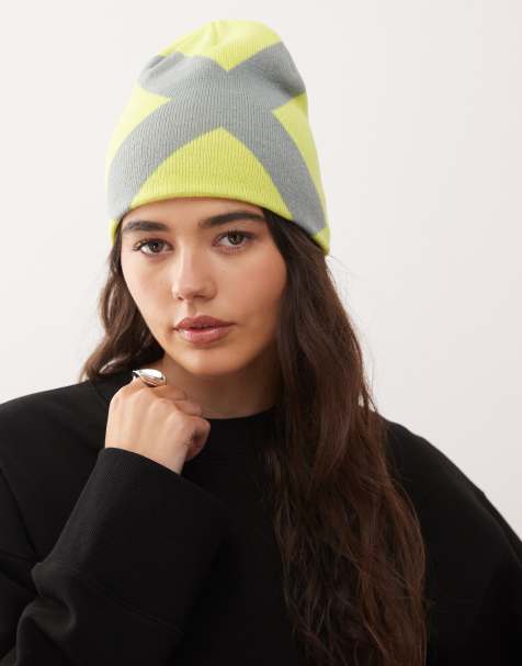 COLLUSION Unisex lime big X beanie - view 1