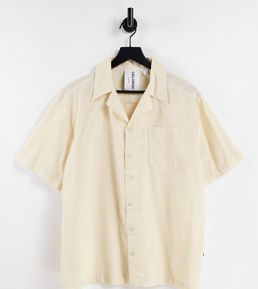COLLUSION Unisex linen revere shirt in beige - part of a set-White