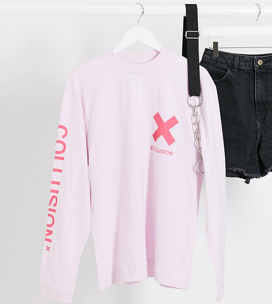 COLLUSION Unisex – Ljusrosa t-shirt med lång ärm och logga