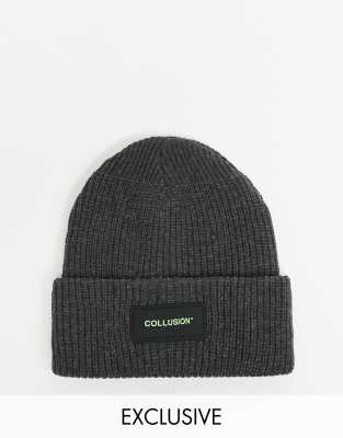 Collusion COLLUSION Unisex logo beanie in ash grey - GREY