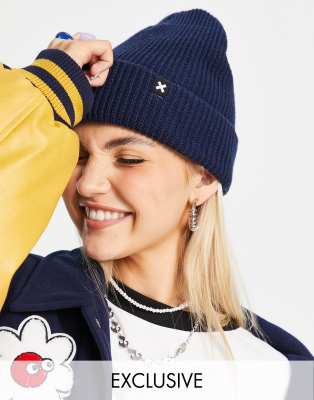COLLUSION Unisex logo beanie in dark blue