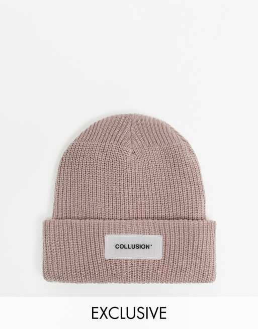 COLLUSION Unisex logo beanie in dusty pink