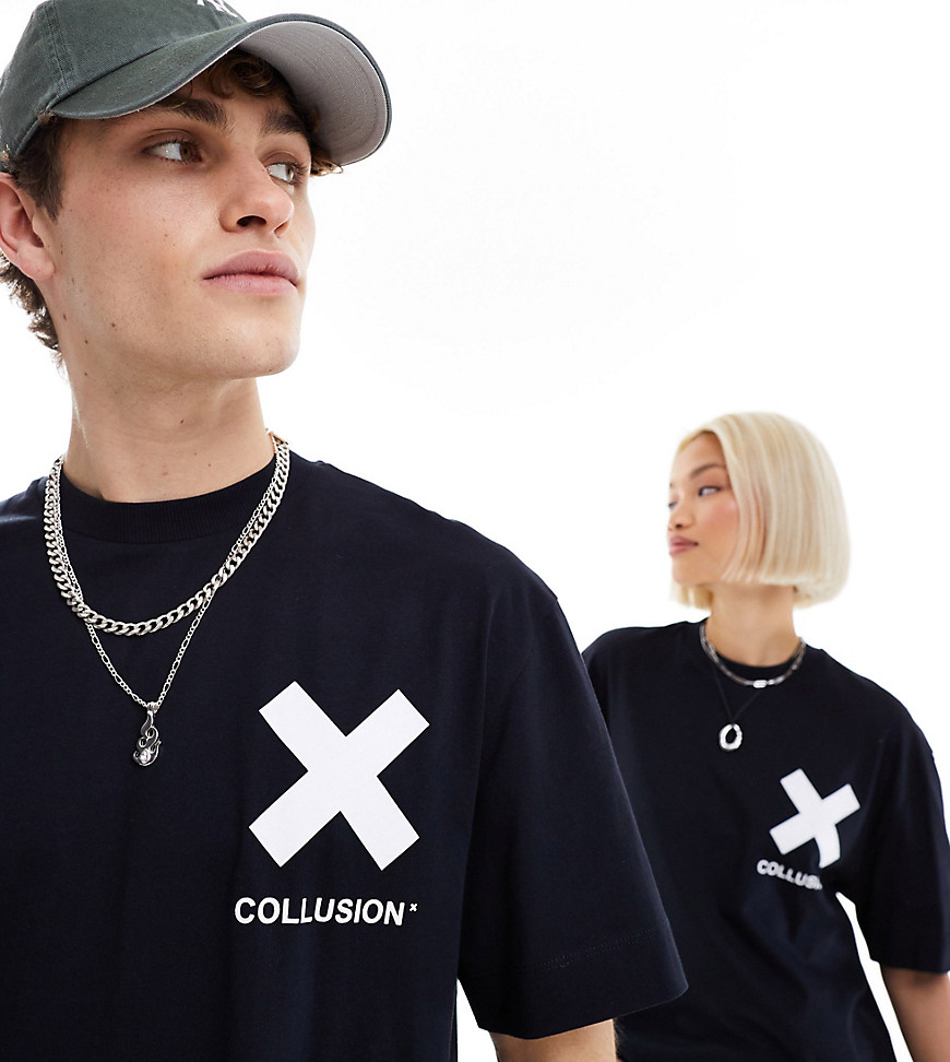 COLLUSION Unisex logo cotton t-shirt in black