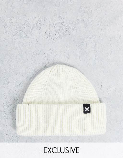 COLLUSION Unisex logo fisherman beanie in ecru